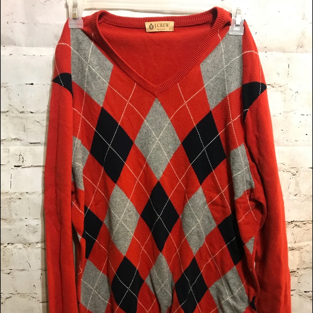 Men’s v neck sweater orange blue large